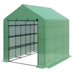 Outsunny Walk-in Greenhouse For Outdoors With Roll-up Zipper Door, 18 Shelves, PE Cover, Heavy Duty Humidity Seal, 95.25" X 70.75" X 82.75" -OUTSUNNY Sales Store GUEST 65d12576 1aac 4bf5 8277 b32ba52dc2c8