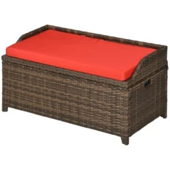 Outsunny Patio Wicker Storage Bench, Cushioned Outdoor PE Rattan Patio Furniture, Assisted Easy Open, Two-In-One Seat Box With Handles Seat, Red -OUTSUNNY Sales Store GUEST 66b7b1cc d4d6 4f5f 859c 5dba2fa9fa58