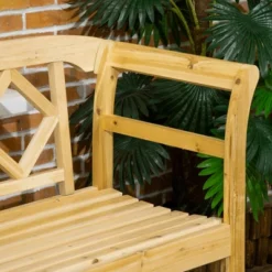 Outsunny Three-Seater Outdoor Patio Bench, Three-Person Wooden Bench With Wingback Backrest And Armrests, Slatted Seat, Natural -OUTSUNNY Sales Store GUEST 6732f154 c463 48ea 91eb 02d2693a69ca