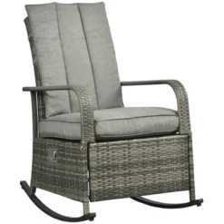 Outsunny Outdoor Rattan Wicker Rocking Chair Patio Recliner With Soft Cushion, Adjustable Footrest, Max. 135 Degree Backrest -OUTSUNNY Sales Store GUEST 680b05a4 f4a2 4080 a801 1518b8f0986d