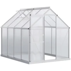 Outsunny Aluminum Greenhouse, Polycarbonate Walk-in Garden Greenhouse Kit With Adjustable Roof Vent, Rain Gutter And Sliding Door For Winter, Silver -OUTSUNNY Sales Store GUEST 68e68aae 4eea 4da2 abe5 282022e7a955