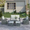Outsunny 6-PCs Patio Furniture Sets Outdoor Wicker Sofa Set Rattan Recline Single Chair Conversation Set, Ottomans, Table Cushions