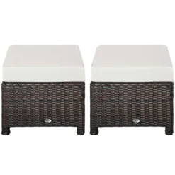 Outsunny 2 Pc 20" Outdoor PE Rattan Wicker Ottoman, Fade-Resistant Patio Footrest With Soft Cushion, Steel Frame, Brown, White -OUTSUNNY Sales Store GUEST 6fefc902 5b91 4db3 a703 6b666548296b