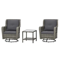 Outsunny 3-Piece Patio Bistro Set, PE Rattan Wicker Outdoor Furniture, Soft Cushions, 2 360 Swivel Rocking Chairs, 2-Tier Coffee Table -OUTSUNNY Sales Store GUEST 71517296 a846 4c17 b13a 87a2675089ea