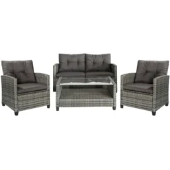 Outsunny 4 Pieces Patio Furniture Sets Rattan Wicker Chair W/ Table Outdoor Conversation Set With Cushion For Backyard Porch Garden Poolside And Deck -OUTSUNNY Sales Store GUEST 721db558 b087 45a2 9fc5 5999a484f36a