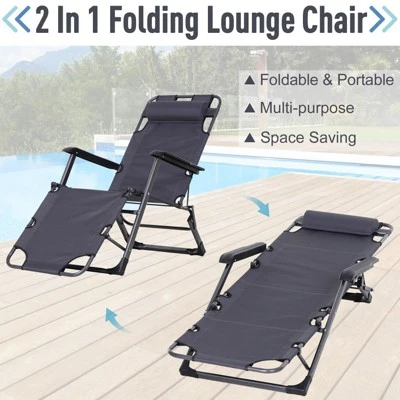 Outsunny 2-in-1 Folding Patio Lounge Chair W/ Pillow, Outdoor Portable Sun Lounger Reclining To 120°/180°, Oxford Fabric 6 Outsunny 2-in-1 Folding Patio Lounge Chair W/ Pillow, Outdoor Portable Sun Lounger Reclining To 120°/180°, Oxford Fabric - Image 6