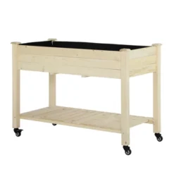 Outsunny 47" X 21" Raised Garden Bed, Elevated Wooden Planter Box W/ Lockable Wheels, Storage Shelf, And Bed Liner For Backyard, Patio -OUTSUNNY Sales Store GUEST 72a653e9 c2e7 48dd ba85 69d29a3ecc33