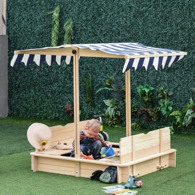 Outsunny Covered Sandbox With Lid With Adjustable Canopy For Kids, Outdoor Play Equipment With Benches, Backyard Outdoor Activity Sensory Toy, Wood 2 Outsunny Covered Sandbox With Lid With Adjustable Canopy For Kids, Outdoor Play Equipment With Benches, Backyard Outdoor Activity Sensory Toy, Wood - Image 2