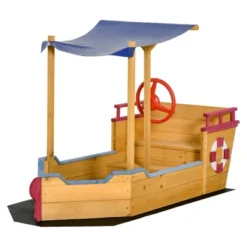 Outsunny Wooden Pirate Sandbox For Kids, Covered Children Sand Boat Outdoor, W/ Storage Bench, Sun Protective Canopy Cover, Ages 3-8 Years Old, Orange -OUTSUNNY Sales Store GUEST 74333d78 94cc 41d7 9f00 84a45eaec815