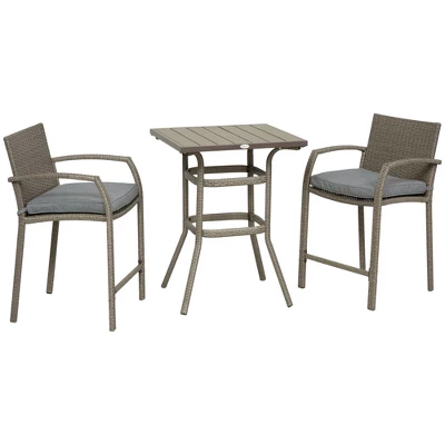Outsunny 3 PCS Rattan Wicker Bar Set With Wood Grain Top Table And 2 Bar Stools For Outdoor, Patio, Poolside, Garden 3 Outsunny 3 PCS Rattan Wicker Bar Set With Wood Grain Top Table And 2 Bar Stools For Outdoor, Patio, Poolside, Garden - Image 3