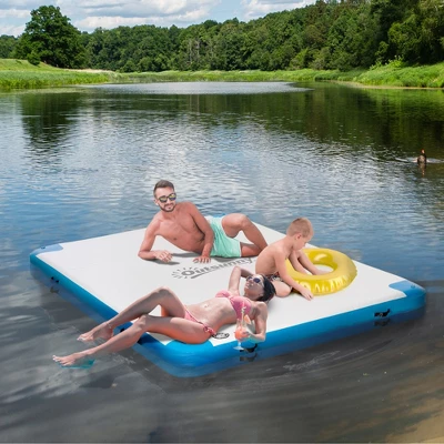 Outsunny Water Inflatable Floating Dock, Rafting Platform Island, Large Mat With Air Pump & Backpack, For Pool, Beach, Ocean, White 2 Outsunny Water Inflatable Floating Dock, Rafting Platform Island, Large Mat With Air Pump & Backpack, For Pool, Beach, Ocean, White - Image 2