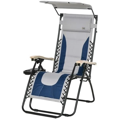 Outsunny Zero Gravity Folding Reclining Chair, Outdoor Steel Lounger Chair With Padded Fabric, Cup Holder, Shade Cover, And Headrest For Poolside, Events, And Camping 3 Outsunny Zero Gravity Folding Reclining Chair, Outdoor Steel Lounger Chair With Padded Fabric, Cup Holder, Shade Cover, And Headrest For Poolside, Events, And Camping - Image 3