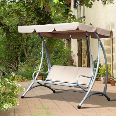 Outsunny 3 Person Patio Swing Seats, Porch Swing With Stand And Adjustable Canopy Outdoor Swing Chair Bench For Garden, Poolside 2 Outsunny 3 Person Patio Swing Seats, Porch Swing With Stand And Adjustable Canopy Outdoor Swing Chair Bench For Garden, Poolside - Image 2