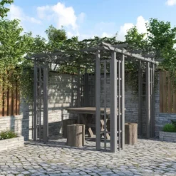 Outsunny 9' X 9' Vinyl Flat Top Pergola, Grape Trellis Outdoor Gazebo, For Garden, Patio, Backyard, Deck