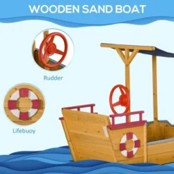 Outsunny Wooden Pirate Sandbox For Kids, Covered Children Sand Boat Outdoor, W/ Storage Bench, Sun Protective Canopy Cover, Ages 3-8 Years Old, Orange -OUTSUNNY Sales Store GUEST 77eb31da d067 4c2d abdc 1247d0b92021