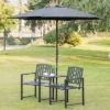 Outsunny Metal Garden Bench With Middle Table And Umbrella Hole, 2-in-1 Double Patio Chairs, Outdoor 2-person Tete-a-Tete, Slatted, Black