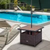 Outsunny 22'' Rattan Wicker Side Table With Steel Frame, Umbrella Insert Hole, Sand Bag For Outdoor, Patio, Garden, Backyard