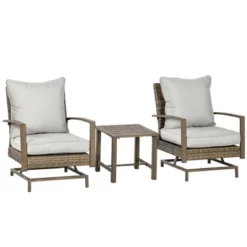 Outsunny 3-Piece Patio Bistro Set, PE Rattan Wicker Outdoor Furniture With Soft Cushions, 2 Rocking Chairs, Slatted Coffee Table, Gray -OUTSUNNY Sales Store GUEST 7c40f046 7e92 4935 b88f e11034f65b94