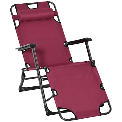 Outsunny 2-in-1 Folding Patio Lounge Chair W/ Pillow, Outdoor Portable Sun Lounger Reclining To 120°/180°, Oxford Fabric 14 Outsunny 2-in-1 Folding Patio Lounge Chair W/ Pillow, Outdoor Portable Sun Lounger Reclining To 120°/180°, Oxford Fabric - Image 14