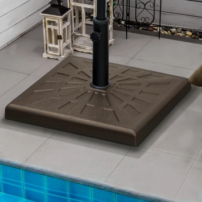 Outsunny 42lbs Resin Patio Umbrella Base, 20" Square Outdoor Umbrella Stand Holder For Parasol Poles 1.26", 1.5", And 1.9" Dia, Brown 1 Outsunny 42lbs Resin Patio Umbrella Base, 20" Square Outdoor Umbrella Stand Holder For Parasol Poles 1.26", 1.5", And 1.9" Dia, Brown