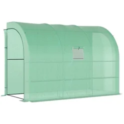 Outsunny 10' X 5' X 7' Lean To Greenhouse, Walk-In Wall Green House Plant Nursery With 2 Roll-up Doors And Window, PE Cover And 3 Wire Shelves -OUTSUNNY Sales Store GUEST 7fd95e98 3961 4fa5 ad19 9eca1e193c15