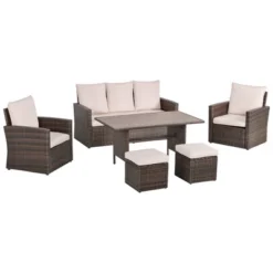 Outsunny 6 PCS Patio Dining Set All Weather Rattan Wicker Furniture Set With Wood Grain Top Table And Soft Cushions -OUTSUNNY Sales Store GUEST 80b4e91d 60ed 4f0c 9a6e 74d1beecd03c