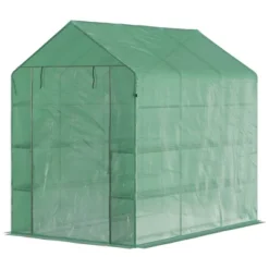 Outsunny 84.25" X 56.25" X 76.75" Walk-in Greenhouse, 3-Tier Shelves, Steel Frame Hot House, Roll-Up Zipper Door For Flowers, Vegetables, Green -OUTSUNNY Sales Store GUEST 8224da17 dac6 4ae7 ac07 e18ea9888439