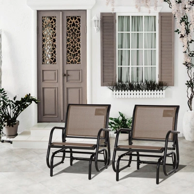 Outsunny 2 Piece Outdoor Glider Chair Set, Swing Chair With Breathable Mesh Fabric, Curved Armrests For Porch, Garden, Poolside, Balcony, Brown 2 Outsunny 2 Piece Outdoor Glider Chair Set, Swing Chair With Breathable Mesh Fabric, Curved Armrests For Porch, Garden, Poolside, Balcony, Brown - Image 2
