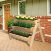 Outsunny 3-Tiers Raised Garden Bed Raised Garden Boxes Wooden Plant Stand With Side Hooks, Great For Flowers Herbs Vegetables, Natural
