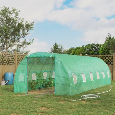 Outsunny 26' X 10' X 7' Outdoor Walk-In Tunnel Greenhouse With Roll-up Windows & Zippered Door, Steel Frame, & PE Cover 2 Outsunny 26' X 10' X 7' Outdoor Walk-In Tunnel Greenhouse With Roll-up Windows & Zippered Door, Steel Frame, & PE Cover - Image 2