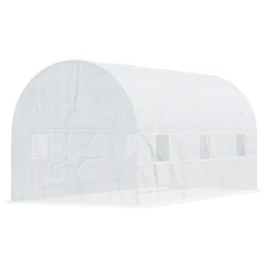 Outsunny 15' X 7' X 7' Walk-In Tunnel Greenhouse, Large Garden Hot House Kit With 6 Roll-up Windows & Roll Up Door, Steel Frame, White -OUTSUNNY Sales Store GUEST 85adfd04 571d 4c30 87e1 5afc25a544e9