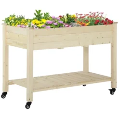 Outsunny 47" X 21" Raised Garden Bed, Elevated Wooden Planter Box W/ Lockable Wheels, Storage Shelf, And Bed Liner For Backyard, Patio -OUTSUNNY Sales Store GUEST 860e2c4b 7741 4c2f 9ede 6c5b10d9f658