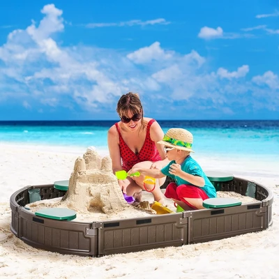 Outsunny Kids Outdoor Sandbox With Cover, Children Backyard Play Station, Garden Bed W/ Corner Seat, Aged 3-12 Years Old, For Lawn, Garden And Beach 2 Outsunny Kids Outdoor Sandbox With Cover, Children Backyard Play Station, Garden Bed W/ Corner Seat, Aged 3-12 Years Old, For Lawn, Garden And Beach - Image 2