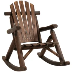Outsunny Wooden Adirondack Rocking Chair, Outdoor Rustic Log Rocker With Slatted Design For Patio -OUTSUNNY Sales Store GUEST 88771b6e 3b95 4d8c b43a 75776ffb3b13