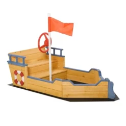 Outsunny Wooden Kids Pirate Sandbox, Outdoor Sandboat With Bench Seats, Storage, Non-Woven Fabric Cloth For Backyard, Lawn -OUTSUNNY Sales Store GUEST 8905a11c be9f 4b4b a1f7 02ea32650e02