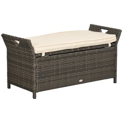 Outsunny Outdoor PE Rattan Two-In-One Storage Bench, Patio Wicker Large Capacity Footstool Rectangle Basket Box W/ Handles & Cushion 6 Outsunny Outdoor PE Rattan Two-In-One Storage Bench, Patio Wicker Large Capacity Footstool Rectangle Basket Box W/ Handles & Cushion - Image 6