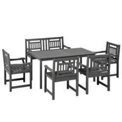 Outsunny 6 Piece Patio Dining Set, Outdoor Poplar Wood Furniture Set, Umbrella Hole Table And Chairs With Bench, Dark Gray -OUTSUNNY Sales Store GUEST 8a0429f0 6fef 4c40 a987 dd3b1548f97c
