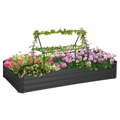 Outsunny Raised Garden Bed, Galvanized Elevated Planter Box With 2 Customizable Trellis Tomato Cages For Climbing Vines, 5.9' X 3' X 1', Black 3 Outsunny Raised Garden Bed, Galvanized Elevated Planter Box With 2 Customizable Trellis Tomato Cages For Climbing Vines, 5.9' X 3' X 1', Black - Image 3
