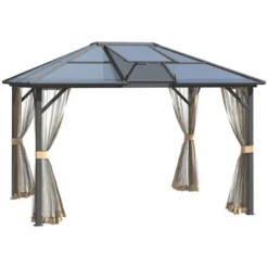 Outsunny Hardtop Polycarbonate Gazebo Canopy Aluminum Frame Pergola With Top Vent And Netting For Garden, Patio, Grey -OUTSUNNY Sales Store GUEST 8b12a23b 5b99 43bd aa55 2bb34b136998