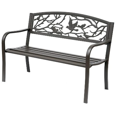 Outsunny 50" Vintage Animal Pattern Garden Cast Iron Patio Bench, Outdoor Furniture Loveseat Chair With Backrest And Armrest For Yard, Lawn, Brown 3 Outsunny 50" Vintage Animal Pattern Garden Cast Iron Patio Bench, Outdoor Furniture Loveseat Chair With Backrest And Armrest For Yard, Lawn, Brown - Image 3