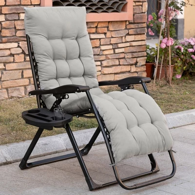 Outsunny Padded Zero Gravity Chair, Folding Recliner Chair, Patio Lounger With Cup Holder, Cushion For Outdoor, Patio, Deck, And Poolside, Gray 2 Outsunny Padded Zero Gravity Chair, Folding Recliner Chair, Patio Lounger With Cup Holder, Cushion For Outdoor, Patio, Deck, And Poolside, Gray - Image 2