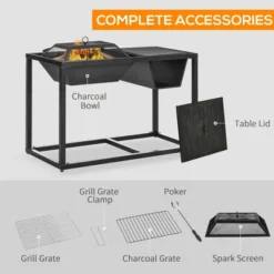 Outsunny 4-in-1 Fire Pit, BBQ Grill, Ice Bucket, Garden Table, With Cooking Grate, Log Grate & Waterproof Cover, Fireplace With Spark Screen & Poker -OUTSUNNY Sales Store GUEST 8d89d2e7 cbf7 4b3c 836b 05947f087e02