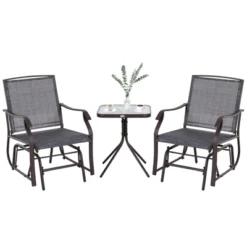 Outsunny 3 Pcs Outdoor Gliders Set Bistro Set With Glass Top Table For Patio, Garden, Backyard, Lawn, Gray -OUTSUNNY Sales Store GUEST 8dc63d14 699d 4c73 bcfc ccdaf6574ccb