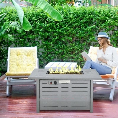 Outsunny 42" Rectangle Gas Fire Pit Table, 50,000BTU Propane Firepit With Protective Cover, Lid And Red Lava Rocks, Auto Ignition, CSA Certification For Outdoor, And Patio 1 Outsunny 42" Rectangle Gas Fire Pit Table, 50,000BTU Propane Firepit With Protective Cover, Lid And Red Lava Rocks, Auto Ignition, CSA Certification For Outdoor, And Patio