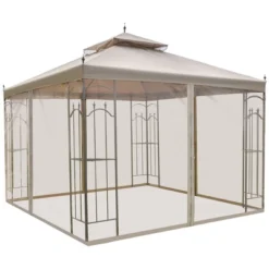 Outsunny 10' X 10' Steel Outdoor Patio Gazebo Canopy With Removable Mesh Curtains, Display Shelves, & Steel Frame -OUTSUNNY Sales Store GUEST 90f5c08e dea2 48fc 81ed 1913f8c2febd