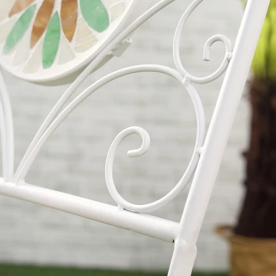 Outsunny 3 Piece Patio Bistro Set, Metal Folding Chairs, Foldable Outdoor Dining Table, Stone Flower Mosaic Spring Flower Pattern, White 5 Outsunny 3 Piece Patio Bistro Set, Metal Folding Chairs, Foldable Outdoor Dining Table, Stone Flower Mosaic Spring Flower Pattern, White - Image 5