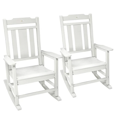 Outsunny 2 Pc Outdoor Rocking Chair, Traditional Slatted Porch Rocker With Armrests, Waterproof HDPE, Light Gray 3 Outsunny 2 Pc Outdoor Rocking Chair, Traditional Slatted Porch Rocker With Armrests, Waterproof HDPE, Light Gray - Image 3
