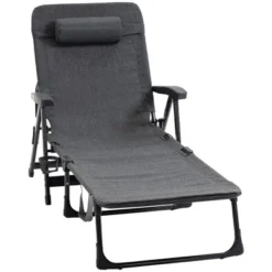 Outsunny Outdoor Folding Chaise Lounge Chair, Mesh Fabric Pool Chair With Adjustable Backrest, Pillow And Cup Holder For Poolside, Deck, Gray -OUTSUNNY Sales Store GUEST 926d9d34 609c 4667 bd7a 526ca1638e88