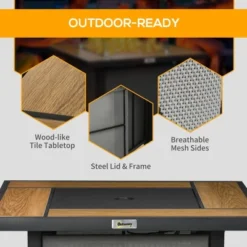 Outsunny 31.5" Gas Fire Pit Table With Glass Rocks, Glass Wind Guard, Waterproof Cover, 50,000 BTU Fire Table, Brown -OUTSUNNY Sales Store GUEST 92b7758f 58cf 4a37 998f 6f2d3bbbfaf6