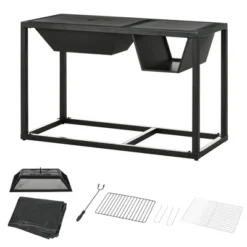Outsunny 4-in-1 Fire Pit, BBQ Grill, Ice Bucket, Garden Table, With Cooking Grate, Log Grate & Waterproof Cover, Fireplace With Spark Screen & Poker -OUTSUNNY Sales Store GUEST 930d55a3 a4fd 45a8 883a 8752135254df
